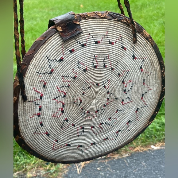 Antique Southwest or African Tribal Woven Basket Purse Pigskin RARE - Picture 2 of 10
